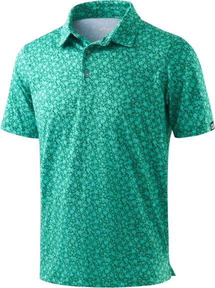 Men's Golf Shirt Short Sleeve Dry Fit Polo Moisture Wicking Print Collared Golf Shirts for Men Casual Lightweight