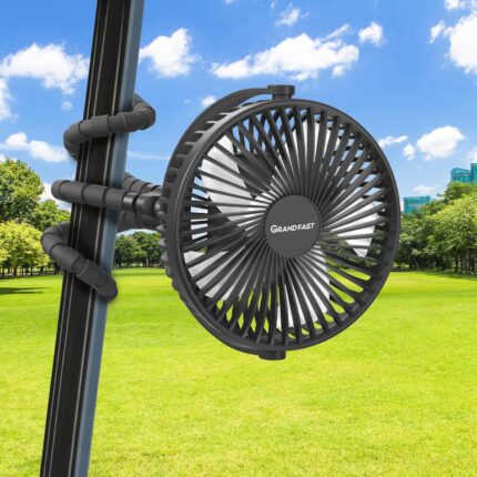 10000mAh Rechargeable Golf Cart Fan, 50H Run, Compatible with EZGO Club Car Yamaha, 7 inch Clip On Fan with Sturdy Tripod, 360° Pivot, 3 Speed & Timer, Cooling for Golf Cart