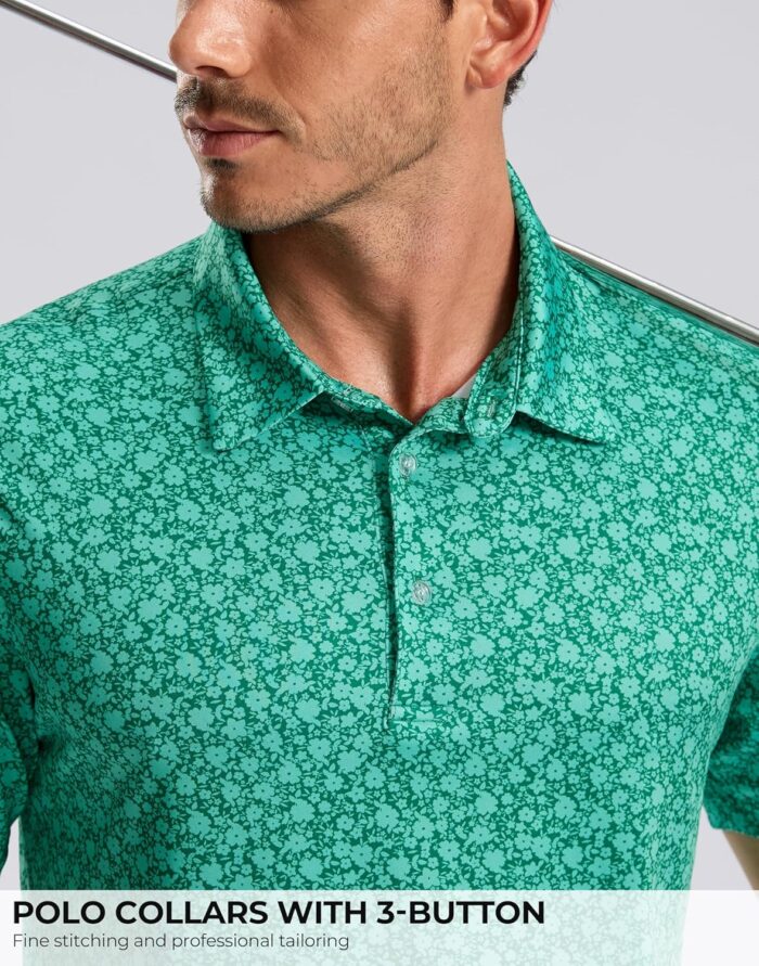 Men's Golf Shirt Short Sleeve Dry Fit Polo Moisture Wicking Print Collared Golf Shirts for Men Casual Lightweight - Image 3