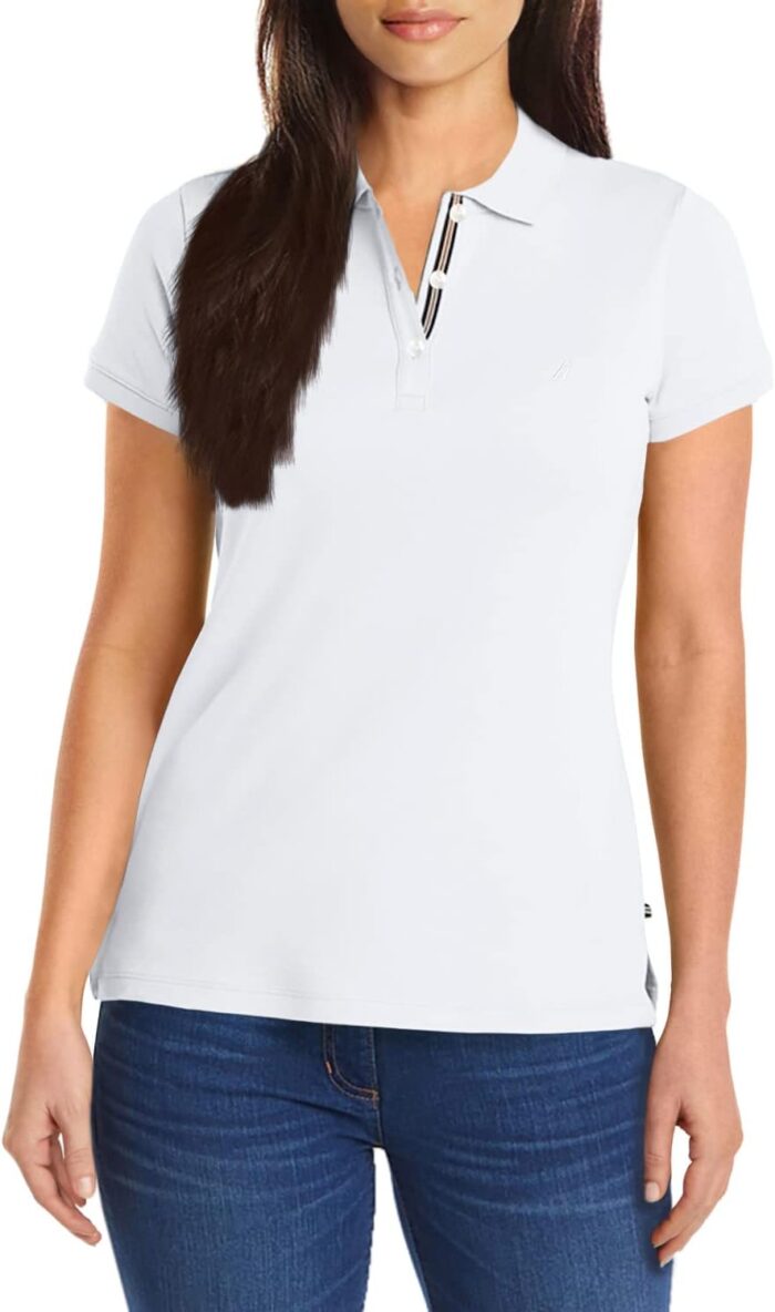 Nautica Women's 3-Button Short Sleeve Breathable 100% Cotton Polo Shirt - Image 1