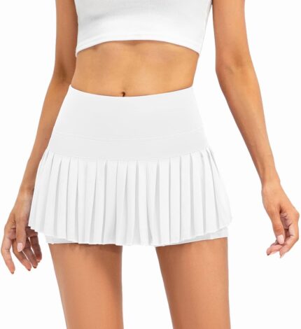 Raroauf Womens Pleated Tennis Skirts with Shorts High Waisted Mini Skirt Golf Skort Athletic Skirts Workout Pickball