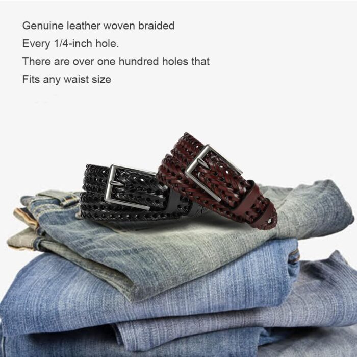 Leather Braided Belts Men Golf Belt 1 3/8" Woven Belt Casual Jeans Gift Box - Image 2