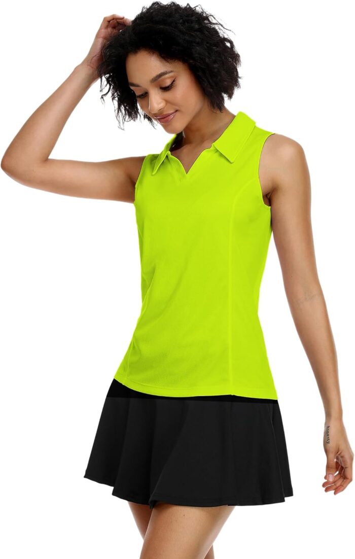 COOrun Women's Golf Polo Shirts Sleeveless Quick Dry Tennis T-Shirts Lightweight V-Neck with Collar Tank Top - Image 2