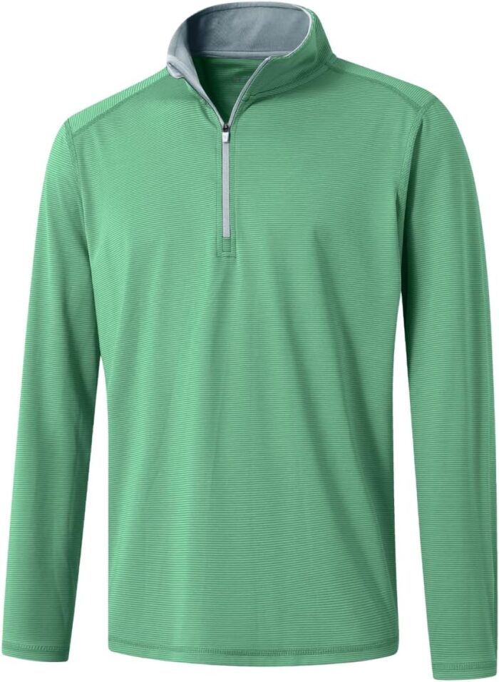 M MAELREG Quarter Zip Pullover Men Performance Dry Fit Stripe Mock Neck Midlayer Golf 1/4 Zip Pullover Mens Sweatshirt - Image 1