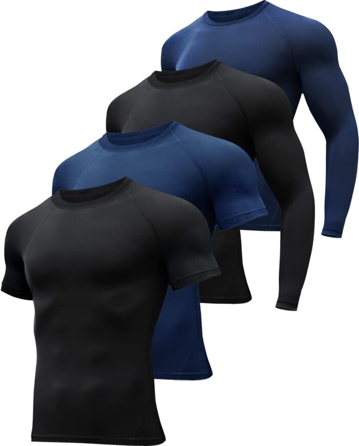 4/5 Pack Workout Compression Shirts Men Long/Short Sleeve Rash Guard Athletic Undershirt Gear T Shirt for Sports - Image 1