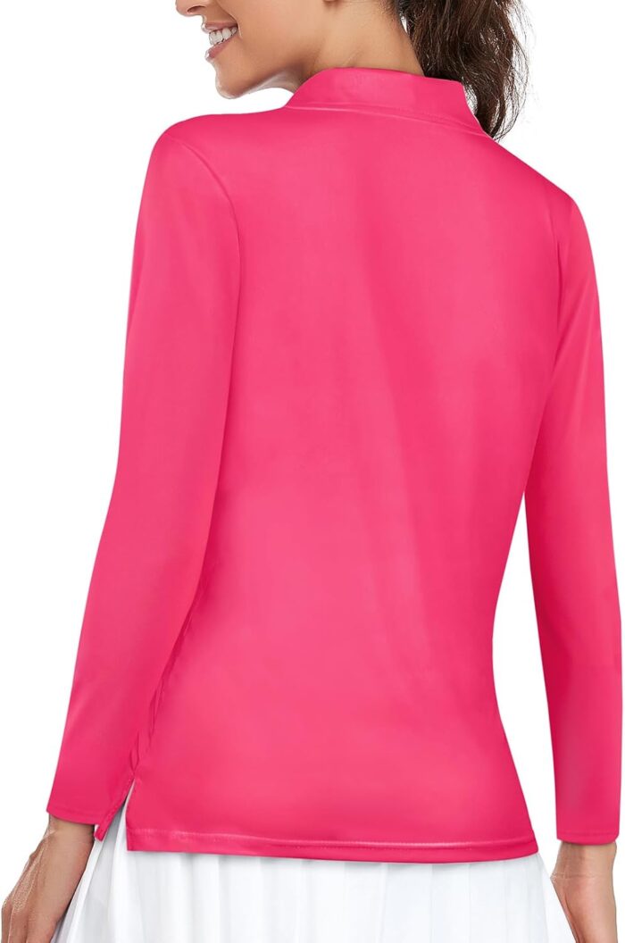 Viracy Womens Golf Shirt UPF50+ Sun Protection Long Sleeve 1/4 Zip Up Polo Workout Tops Fast Dry Fit Moisture Wicking - Image 4
