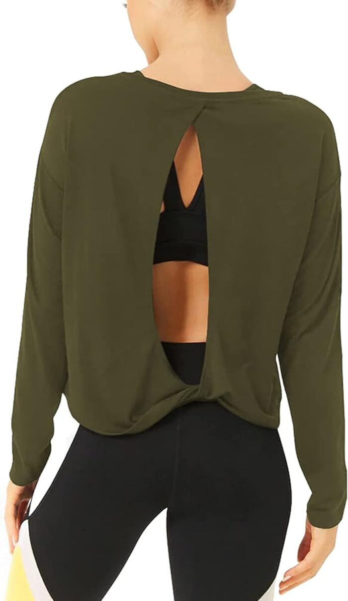 Bestisun Long Sleeve Workout Shirts Yoga Dance Tops Open Back Athletic Clothes for Women - Image 1
