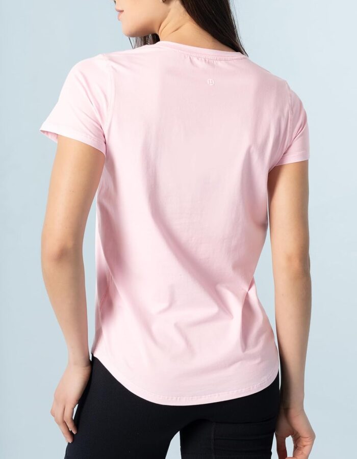 Women's Pima Cotton Short Sleeve Workout Shirt Athletic Yoga Tops Curved-Hem Crewneck T-Shirt - Image 5