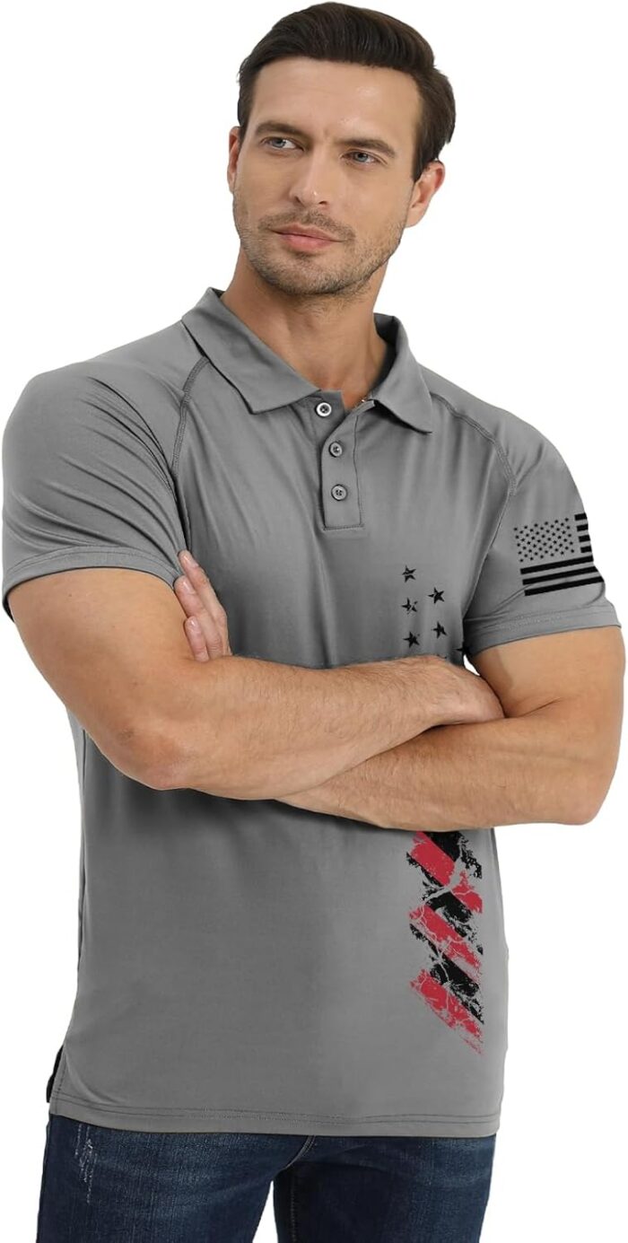 H HYFOL Short Sleeve Polo Shirts for Men Graphic Stretch Casual American Patriotic Raglan Golf Polos for Men - Image 4