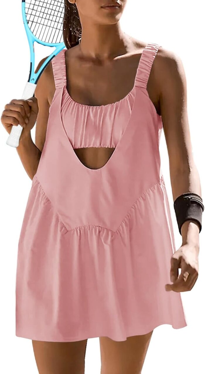 Sexyasasii Women Tennis Dress with Built in Shorts and Bra Sleeveless Casual Backless Golf Dress Athletic Dress with Pockets - Image 1