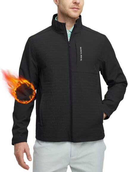 M MAELREG Mens Jacket Zipper Pockets Softshell Lightweight Water-Resistant Windbreaker Golf Spring Fall Jackets for Men