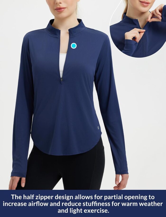 baleaf Women's Sun Shirts UPF50+ Half 1/4 Zip Shirt Rash Guard Long Sleeves SPF Lightweight Clothing UV Protection Hiking Top - Image 4