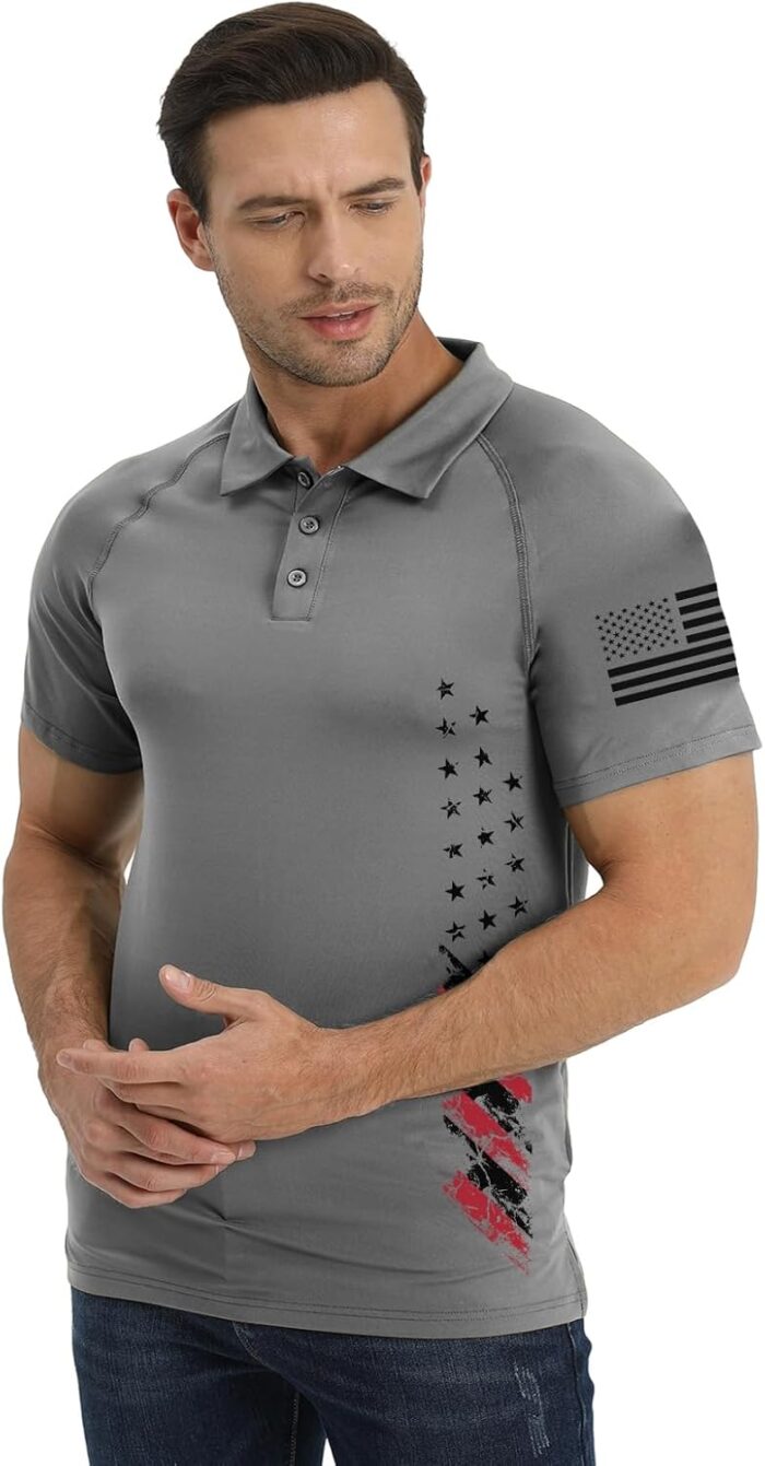 H HYFOL Short Sleeve Polo Shirts for Men Graphic Stretch Casual American Patriotic Raglan Golf Polos for Men - Image 6