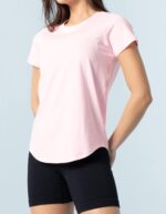 Women's Pima Cotton Short Sleeve Workout Shirt Athletic Yoga Tops Curved-Hem Crewneck T-Shirt - Image 2