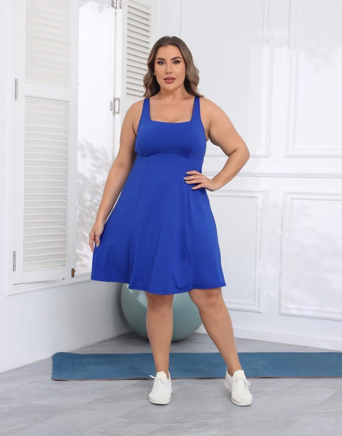 HDE Womens Plus Size Tennis Athletic Workout Dress with Built-in Shorts & Bra - Image 2