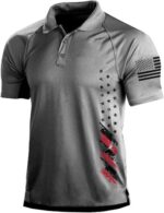H HYFOL Short Sleeve Polo Shirts for Men Graphic Stretch Casual American Patriotic Raglan Golf Polos for Men