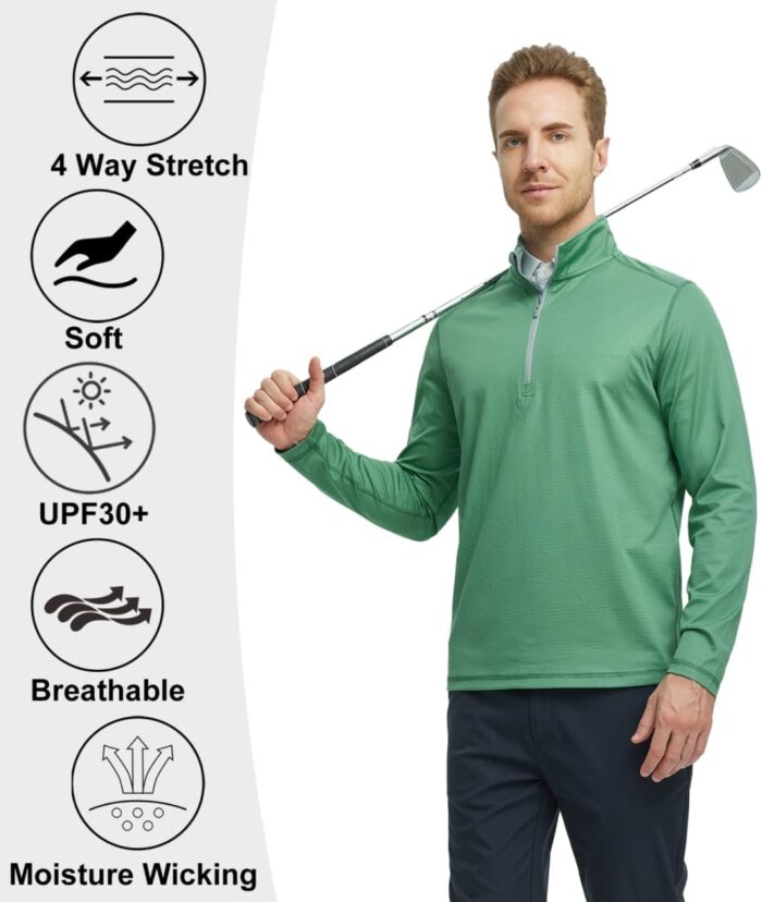 M MAELREG Quarter Zip Pullover Men Performance Dry Fit Stripe Mock Neck Midlayer Golf 1/4 Zip Pullover Mens Sweatshirt - Image 5