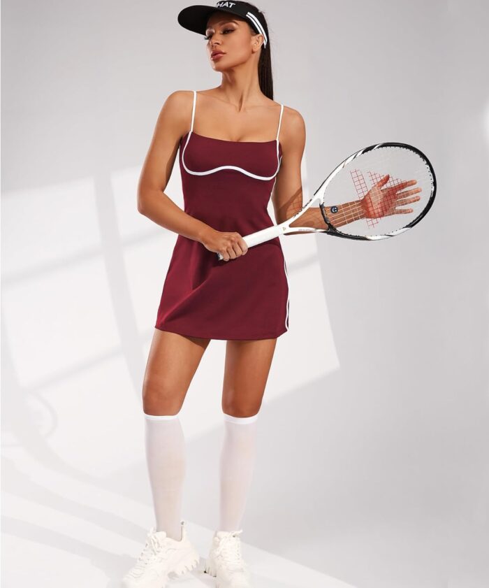 Move With You Womens Workout Tennis Dress with Built-in Bra & Shorts Pockets Sleeveless Exercise Golf Dresses - Image 3