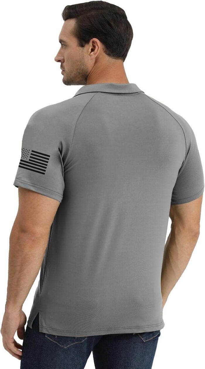 H HYFOL Short Sleeve Polo Shirts for Men Graphic Stretch Casual American Patriotic Raglan Golf Polos for Men - Image 3
