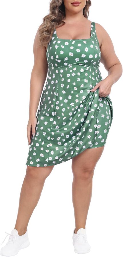 HDE Womens Plus Size Tennis Athletic Workout Dress with Built-in Shorts & Bra
