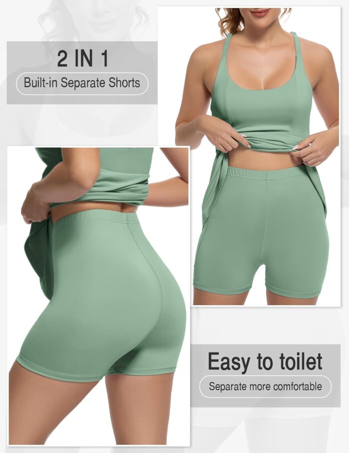 Tennis Dress for Women Athletic Golf Dress with Shorts and Pockets Backless Workout Dress with Adjustable Straps - Image 3