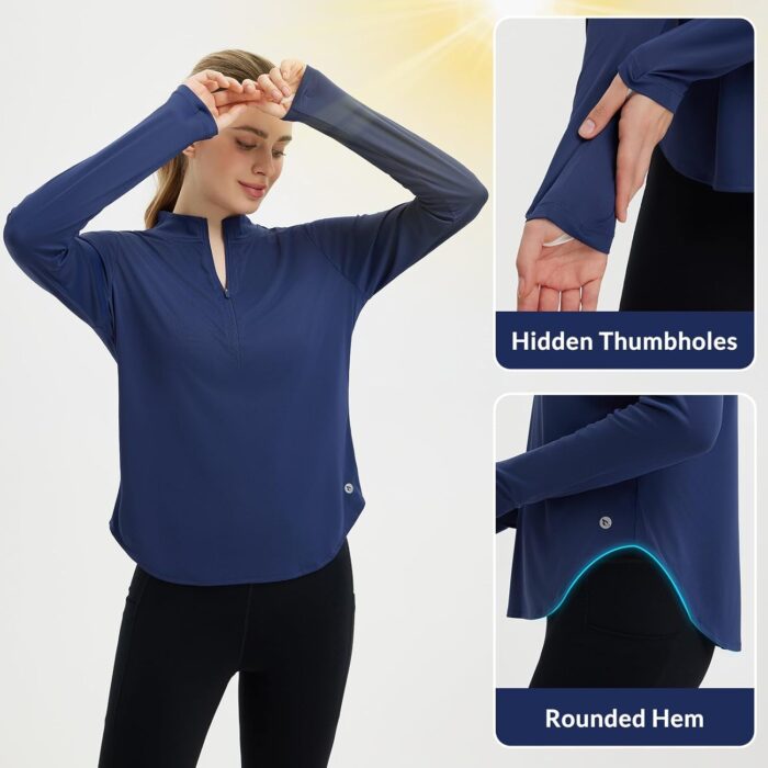 baleaf Women's Sun Shirts UPF50+ Half 1/4 Zip Shirt Rash Guard Long Sleeves SPF Lightweight Clothing UV Protection Hiking Top - Image 5