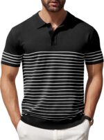 COOFANDY Men's Knit Polo Shirts Short Sleeve Striped Golf Polo Shirts Lightweight Casual Collared T Shirt