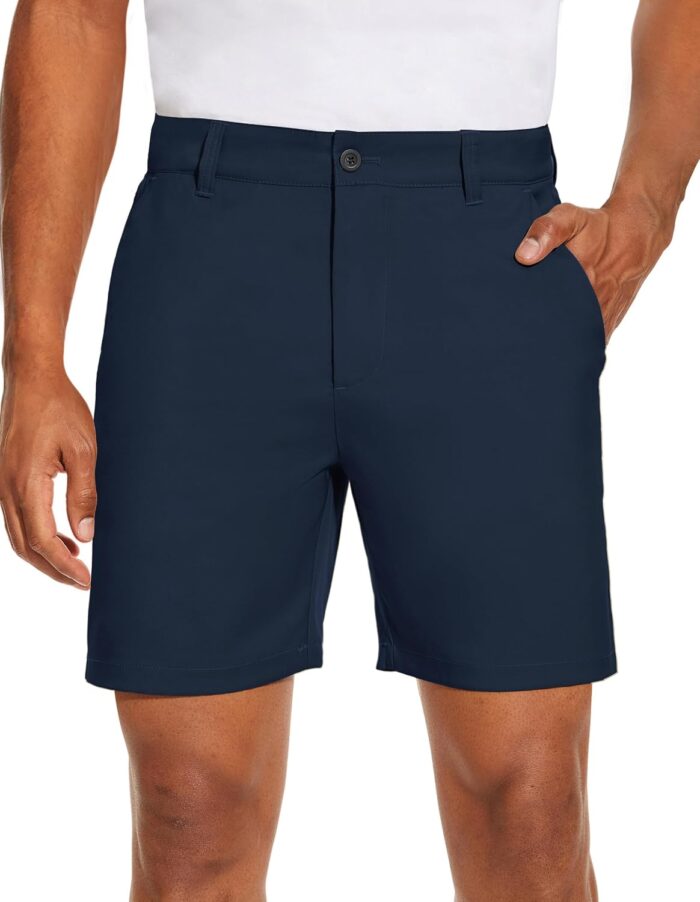 PULI Men's Golf Dress Shorts Flat Front Hybrid 7 Inch Lightweight Quick Dry Chino Casual with Pockets - Image 1