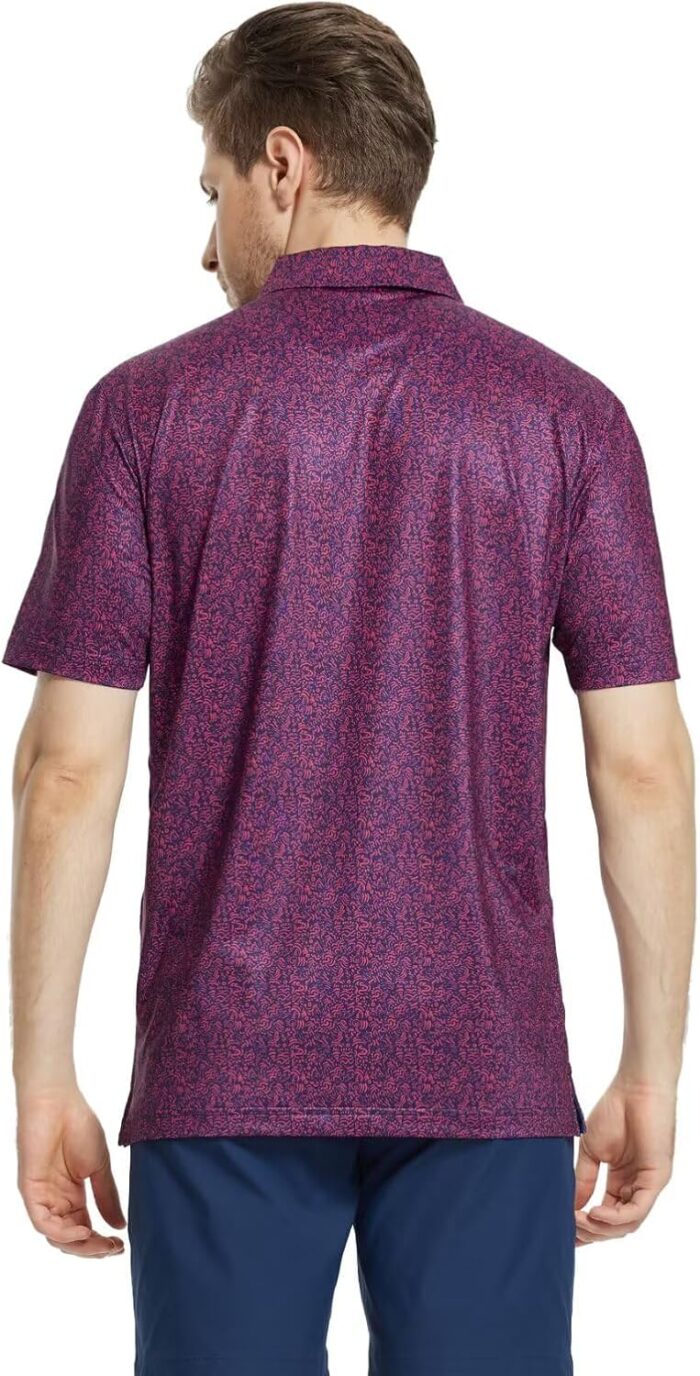 M MAELREG Mens Golf Shirt Short Sleeve Dry Fit Print Moisture Wicking Performance Patterns Collared Polo Shirt - Image 4