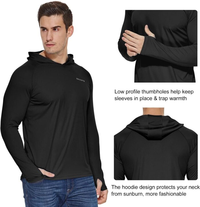 baleaf Men's Sun Protection Hoodie Shirt UPF 50+ Long Sleeve UV SPF T-Shirts Rash Guard Fishing Swimming Lightweight - Image 3