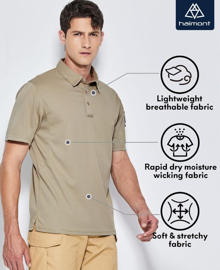 Haimont Men's Performance Dry Fit Polo Shirt Short and Long Sleeve Golf Collared T-Shirts for Tactical Outdoor Hiking - Image 4