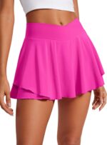 CRZ YOGA Tennis Skirts for Women Crossover High Waisted Ruffle Layered Workout Athletic Golf Skort with Pockets