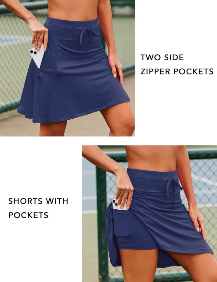 COOrun Tennis Skirt Women 20" Knee Length Golf Skort with Pockets High Waisted Athletic Sports Inner Shorts Skirts S-XXL - Image 2