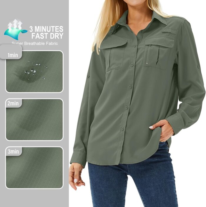 Women's UPF 50 Long Sleeve UV Sun Protection Safari Shirts Outdoor Quick Dry Fishing Hiking Travel Shirts - Image 7