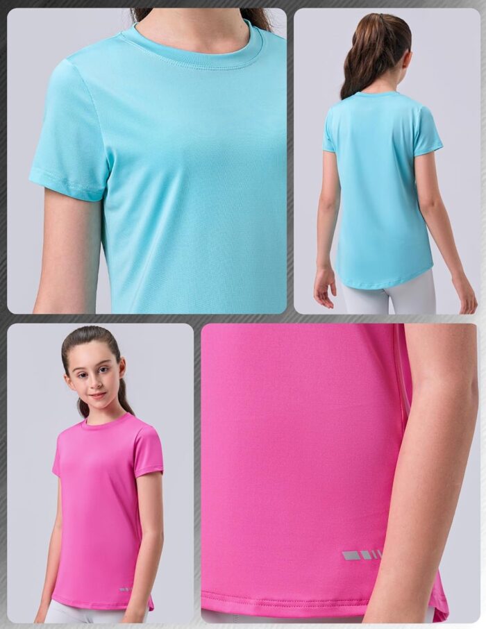 4 Pack: Youth Girls Athletic Shirts, Short Sleeve Dry Fit Apparel Tech Tshirts, Sports Activewear for Kids Teens - Image 6