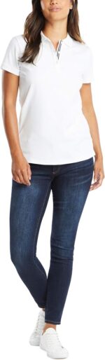 Nautica Women's 3-Button Short Sleeve Breathable 100% Cotton Polo Shirt - Image 2