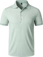 Men's Stretch Knit Slim Fit Polo Shirts Casual Short Sleeve Ribbed Collar Muscle Golf Shirt