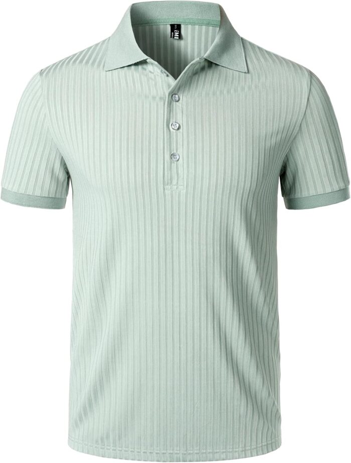 Men's Stretch Knit Slim Fit Polo Shirts Casual Short Sleeve Ribbed Collar Muscle Golf Shirt - Image 1
