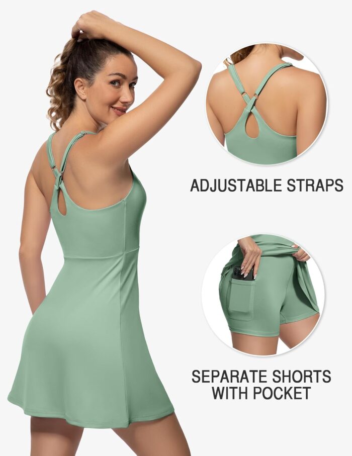 Tennis Dress for Women Athletic Golf Dress with Shorts and Pockets Backless Workout Dress with Adjustable Straps - Image 4