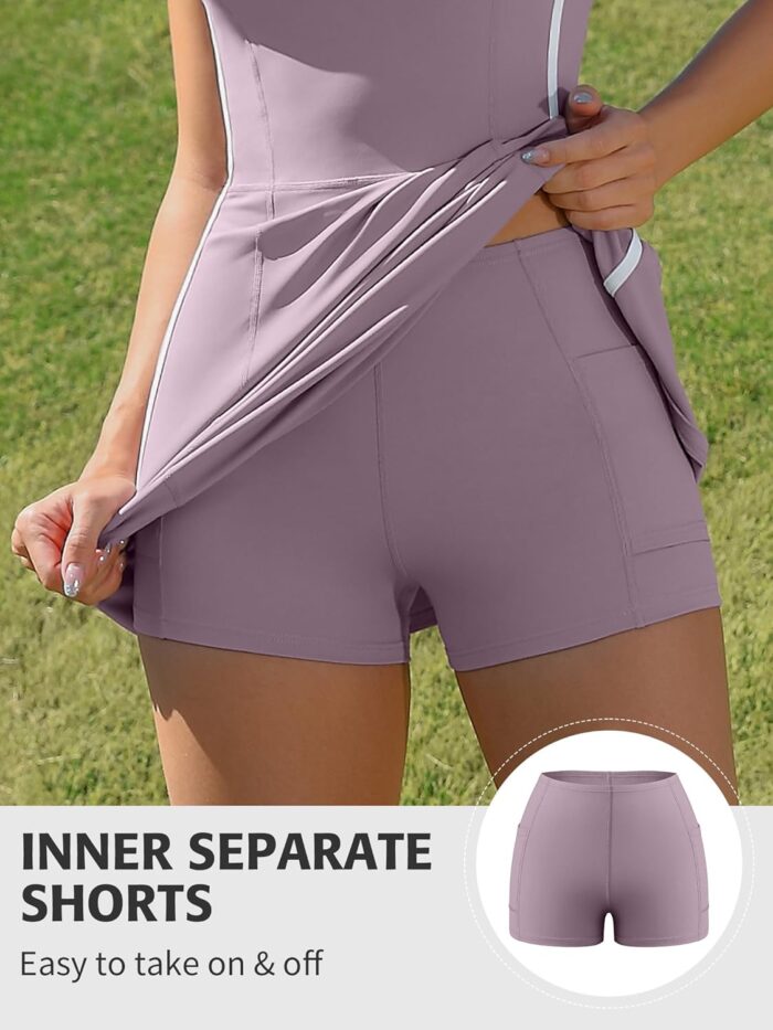 ATTRACO Tennis Dresses for Women with Shorts Pockets and Bra V Neck Racerback Golf Outfits - Image 4
