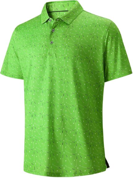 Hodaweisolp Golf Shirts for Men Dry Fit Print Moisture Wicking Performance Short Sleeve Polo Shirt