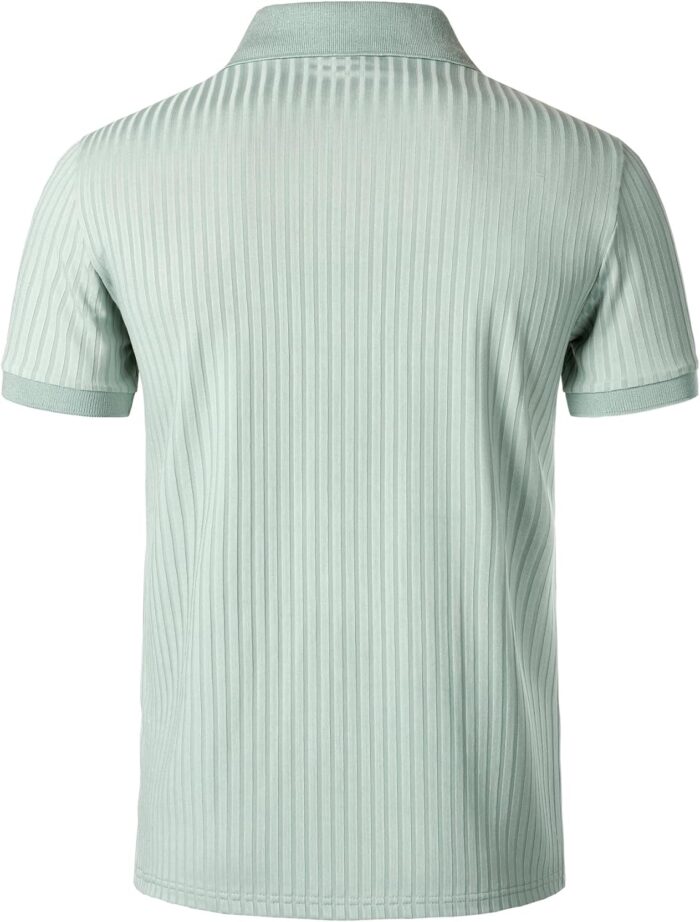 Men's Stretch Knit Slim Fit Polo Shirts Casual Short Sleeve Ribbed Collar Muscle Golf Shirt - Image 3