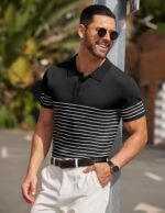 COOFANDY Men's Knit Polo Shirts Short Sleeve Striped Golf Polo Shirts Lightweight Casual Collared T Shirt - Image 4