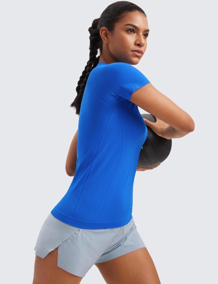 CRZ YOGA Seamless Workout Tops for Women Short Sleeve Athletic Tees Breathable Gym Running Yoga Shirts - Image 4