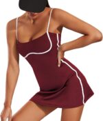 Move With You Womens Workout Tennis Dress with Built-in Bra & Shorts Pockets Sleeveless Exercise Golf Dresses