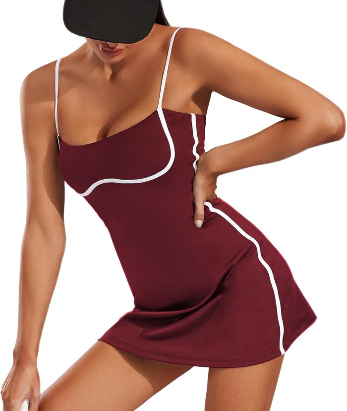 Move With You Womens Workout Tennis Dress with Built-in Bra & Shorts Pockets Sleeveless Exercise Golf Dresses - Image 1
