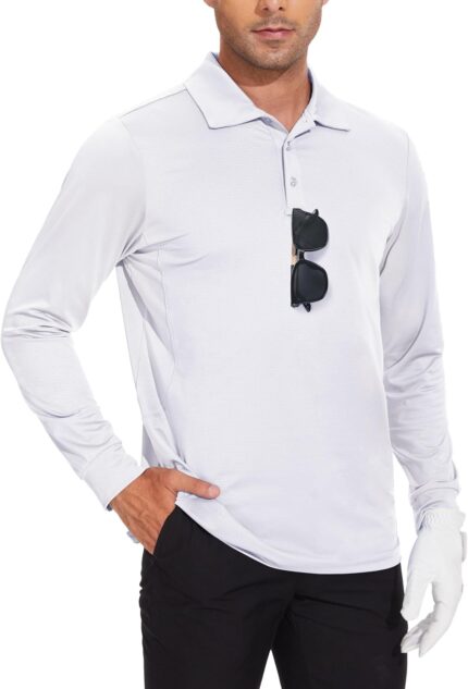 JWM Men's Long Sleeve Golf Polo Shirts - Athletic Casual Travel Performance Collar Shirts Lightweight Quick Dry UPF50