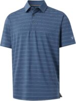 M MAELREG Golf Shirts for Men Moisture Wicking Striped Polo Performance Dry Fit Business Sports Mens Polo Shirts Short Sleeve