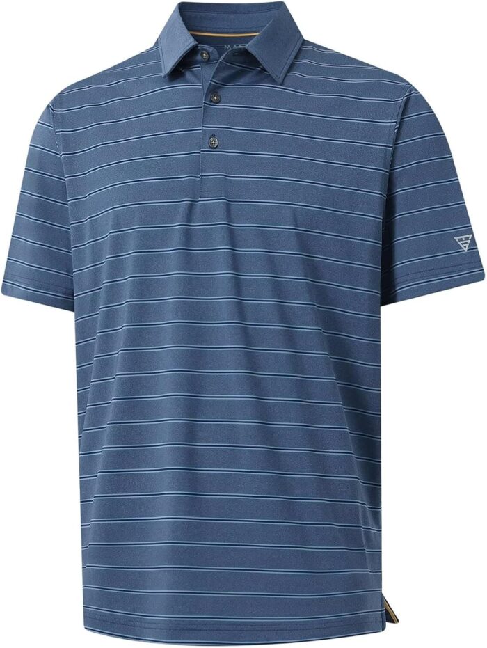 M MAELREG Golf Shirts for Men Moisture Wicking Striped Polo Performance Dry Fit Business Sports Mens Polo Shirts Short Sleeve - Image 1