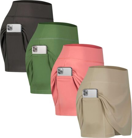 Real Essentials 4 Pack: Women's Active Skort Lightweight Comfy & Breathable Tennis Golf Skirt (Available in Plus Size)